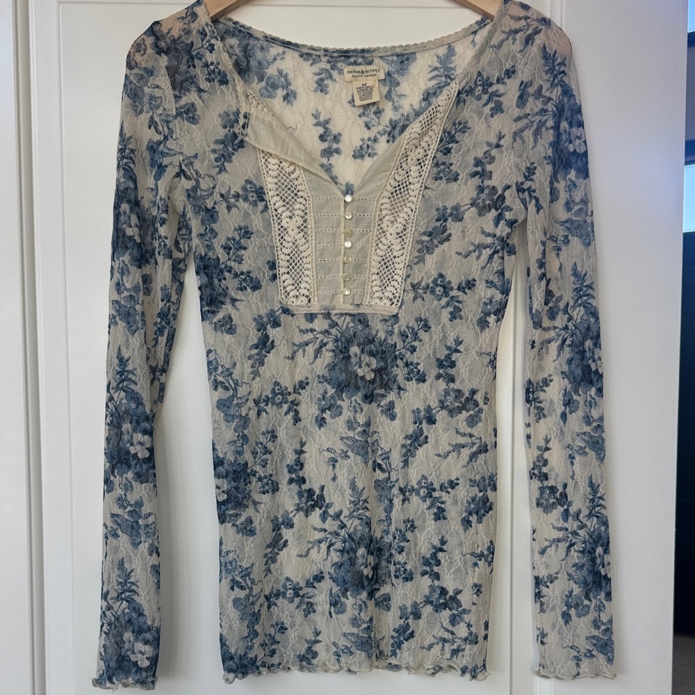 Ralph Lauren Blue Floral Long Sleeve Top